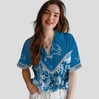Blue Detroit Lions Chevron Hawaiian Shirt, Custom Floral Summer Outfit for Fans