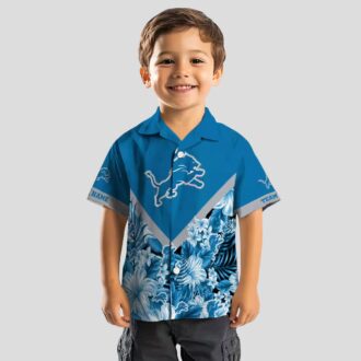Blue Detroit Lions Chevron Hawaiian Shirt, Custom Floral Summer Outfit for Fans