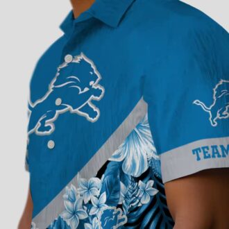 Blue Detroit Lions Chevron Hawaiian Shirt, Custom Floral Summer Outfit for Fans