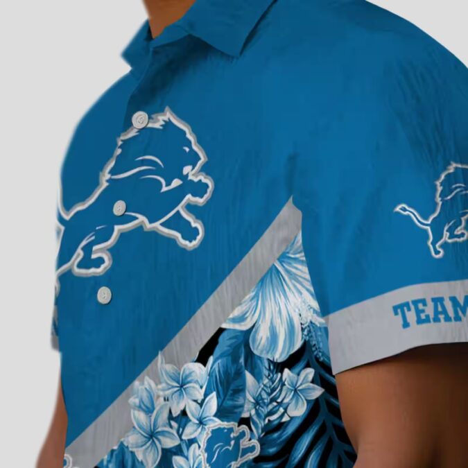 Blue Detroit Lions Chevron Hawaiian Shirt, Custom Floral Summer Outfit for Fans