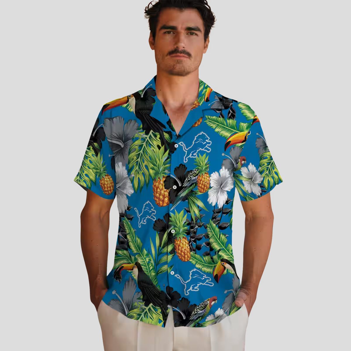 Blue Green Detroit Lions Hibiscus Hawaiian Shirt – Toucan & Pineapple Design