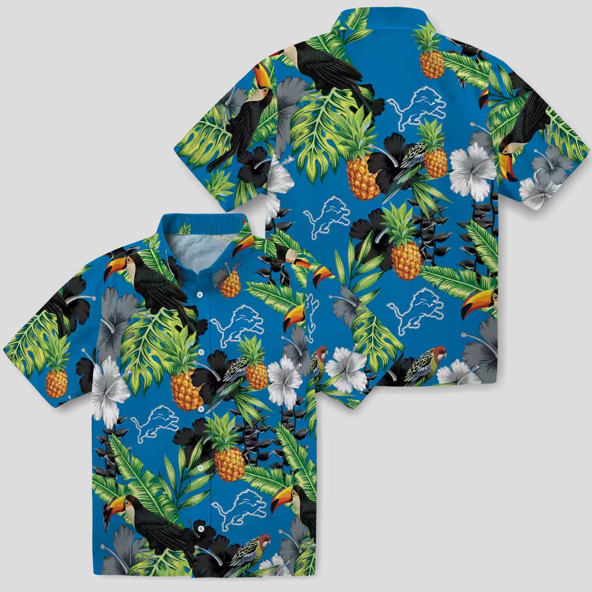 Blue Green Detroit Lions Hibiscus Hawaiian Shirt – Toucan & Pineapple Design