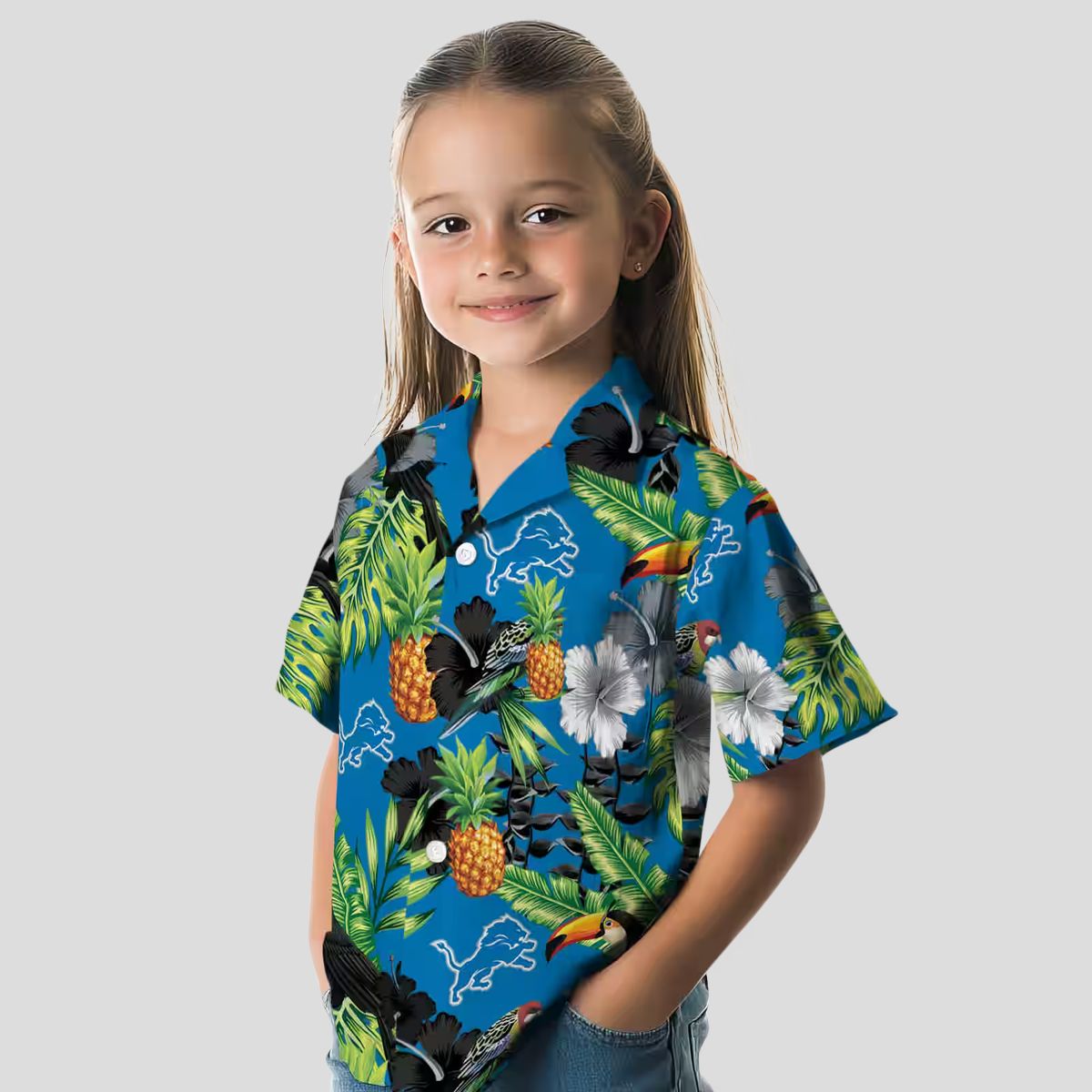 Blue Green Detroit Lions Hibiscus Hawaiian Shirt – Toucan & Pineapple Design