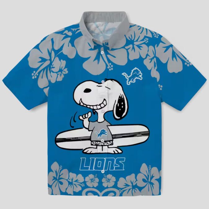 Blue White Detroit Lions Snoopy Hawaiian Shirt – Summer Beach Surf Aloha Style