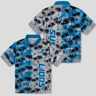Custom Detroit Lions Blue Hawaiian Shirt, Palm Silhouettes Summer Outfit