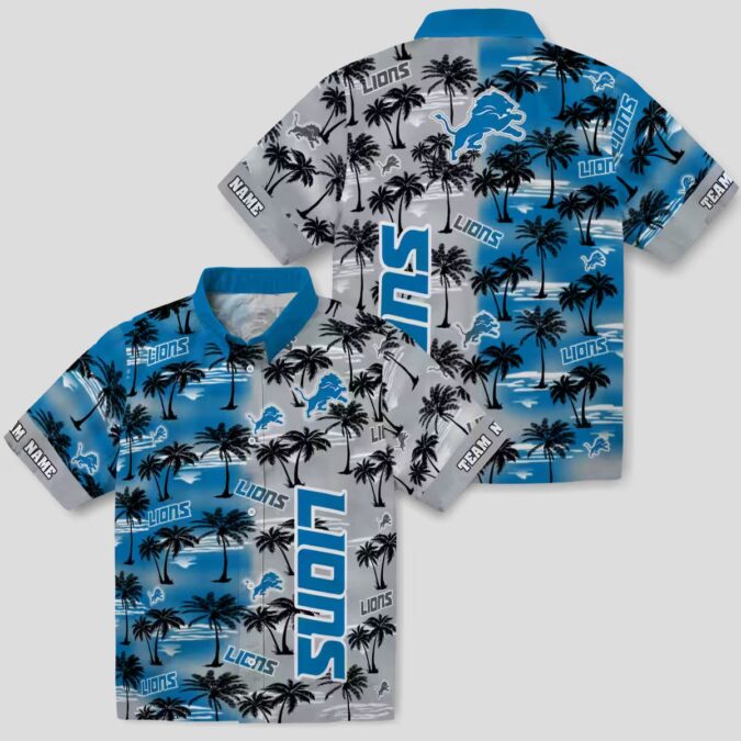 Custom Detroit Lions Blue Hawaiian Shirt, Palm Silhouettes Summer Outfit