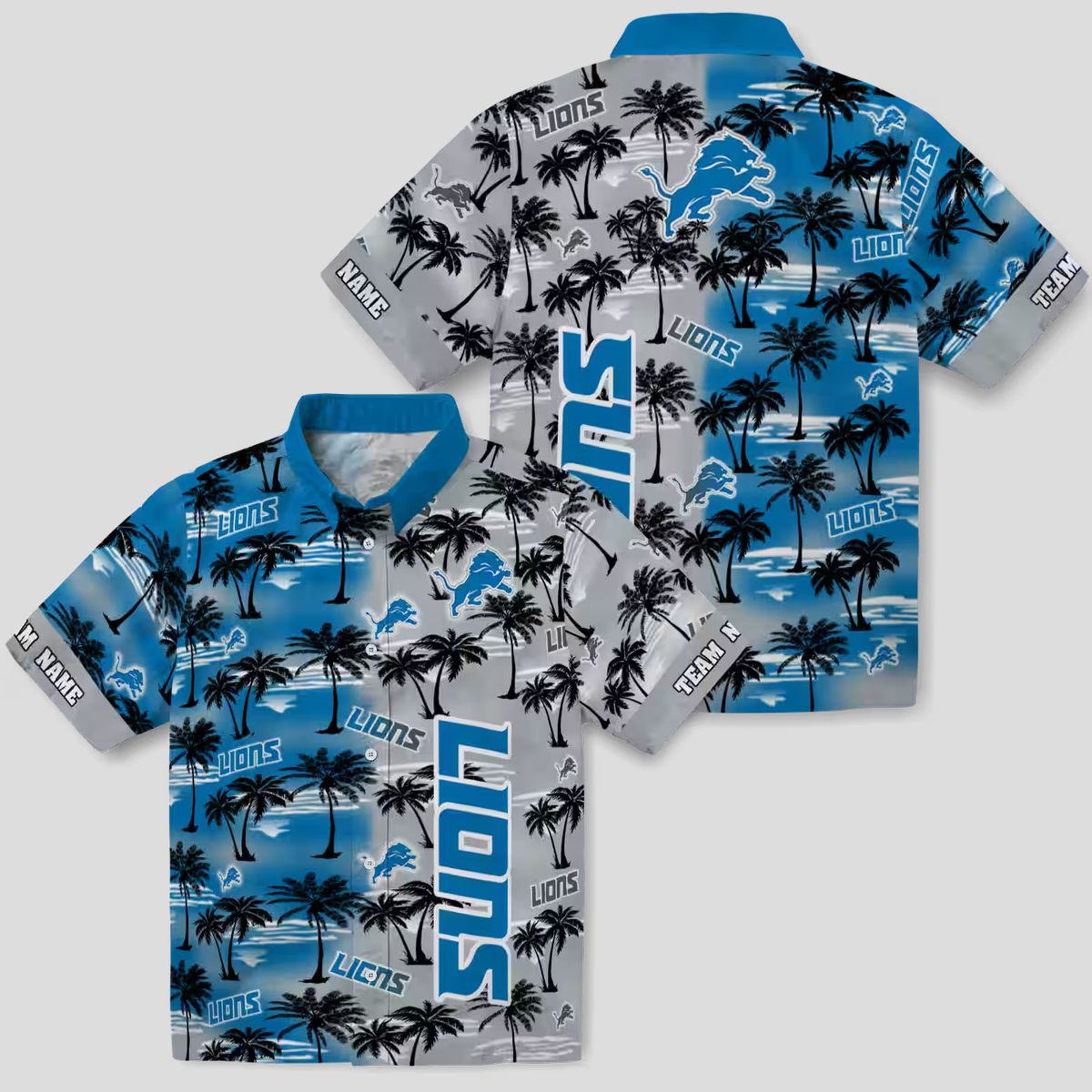 Custom Detroit Lions Blue Hawaiian Shirt, Palm Silhouettes Summer Outfit