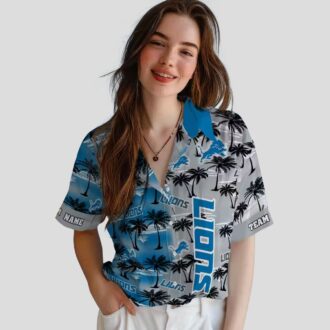 Custom Detroit Lions Blue Hawaiian Shirt, Palm Silhouettes Summer Outfit