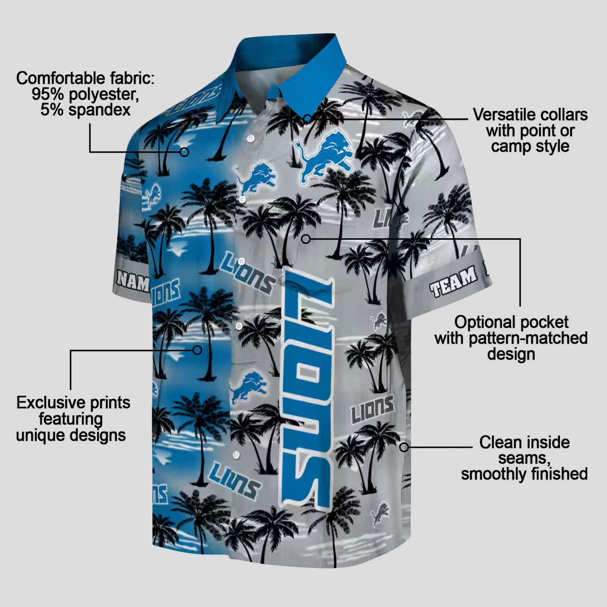 Custom Detroit Lions Blue Hawaiian Shirt, Palm Silhouettes Summer Outfit