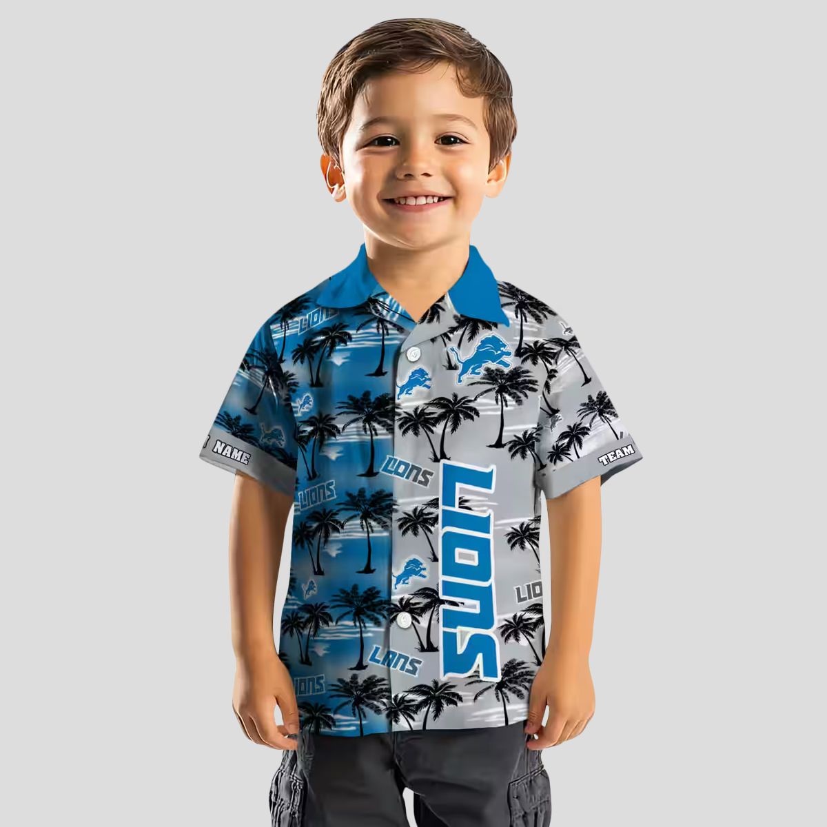 Custom Detroit Lions Blue Hawaiian Shirt, Palm Silhouettes Summer Outfit