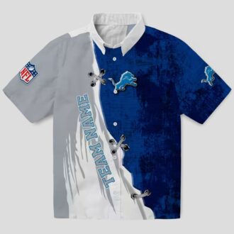 Custom Detroit Lions Hawaiian Shirt, Edgy Streaks Blue & White Aloha Shirt