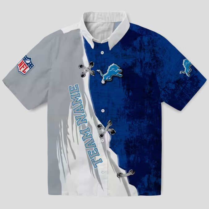 Custom Detroit Lions Hawaiian Shirt, Edgy Streaks Blue & White Aloha Shirt