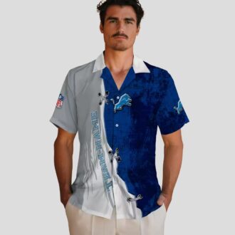 Custom Detroit Lions Hawaiian Shirt, Edgy Streaks Blue & White Aloha Shirt