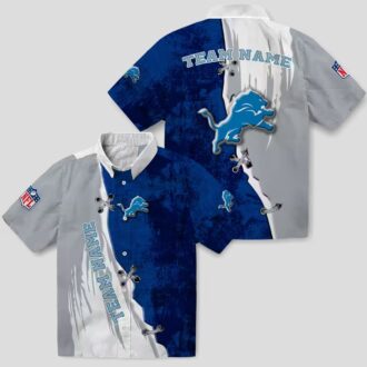 Custom Detroit Lions Hawaiian Shirt, Edgy Streaks Blue & White Aloha Shirt