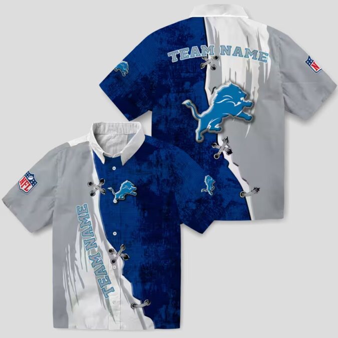 Custom Detroit Lions Hawaiian Shirt, Edgy Streaks Blue & White Aloha Shirt