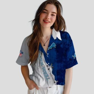 Custom Detroit Lions Hawaiian Shirt, Edgy Streaks Blue & White Aloha Shirt