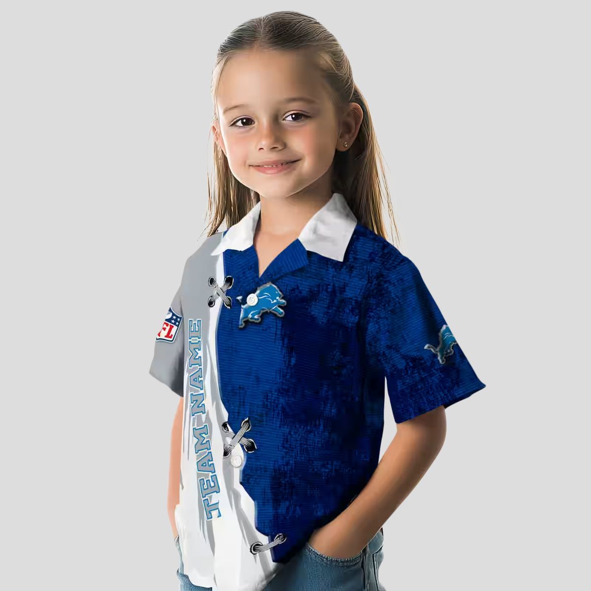 Custom Detroit Lions Hawaiian Shirt, Edgy Streaks Blue & White Aloha Shirt