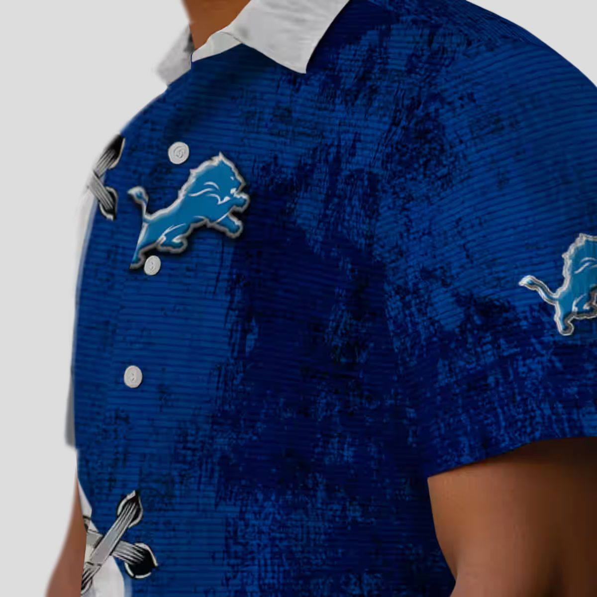 Custom Detroit Lions Hawaiian Shirt, Edgy Streaks Blue & White Aloha Shirt