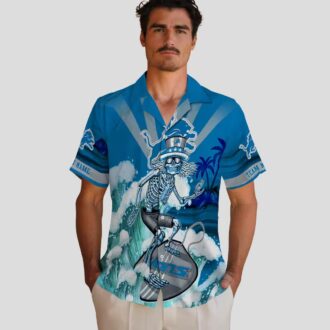 Custom NFL Detroit Lions Blue Hawaiian Shirt – Skeleton Surf Fan Gift