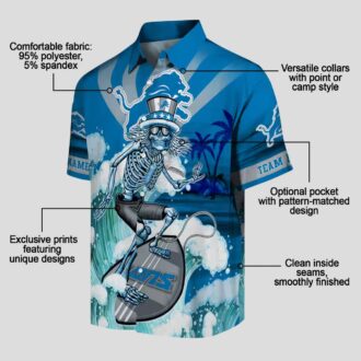 Custom NFL Detroit Lions Blue Hawaiian Shirt – Skeleton Surf Fan Gift