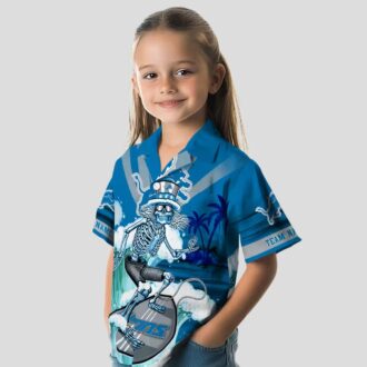 Custom NFL Detroit Lions Blue Hawaiian Shirt – Skeleton Surf Fan Gift
