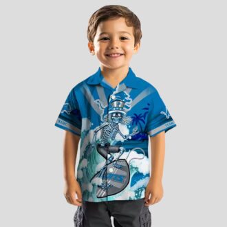 Custom NFL Detroit Lions Blue Hawaiian Shirt – Skeleton Surf Fan Gift