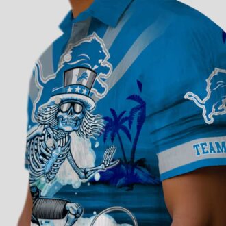 Custom NFL Detroit Lions Blue Hawaiian Shirt – Skeleton Surf Fan Gift