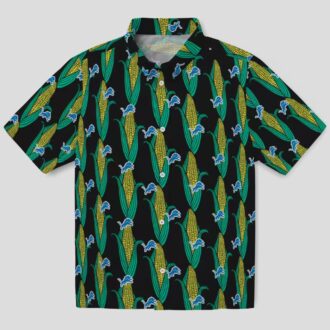 Detroit Lions Aloha Hawaiian Shirt, Black Green Corn Print Vacation Shirt