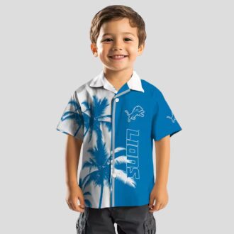 Detroit Lions Beach Hawaiian Shirt, Blue & White Palm Trees Aloha Apparel