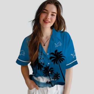 Detroit Lions Beach Sunset Hawaiian Shirt, Blue & Black Tropical Vacation Fan Apparel