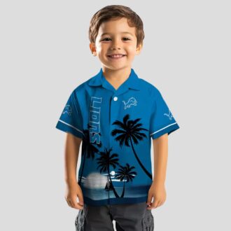 Detroit Lions Beach Sunset Hawaiian Shirt, Blue & Black Tropical Vacation Fan Apparel
