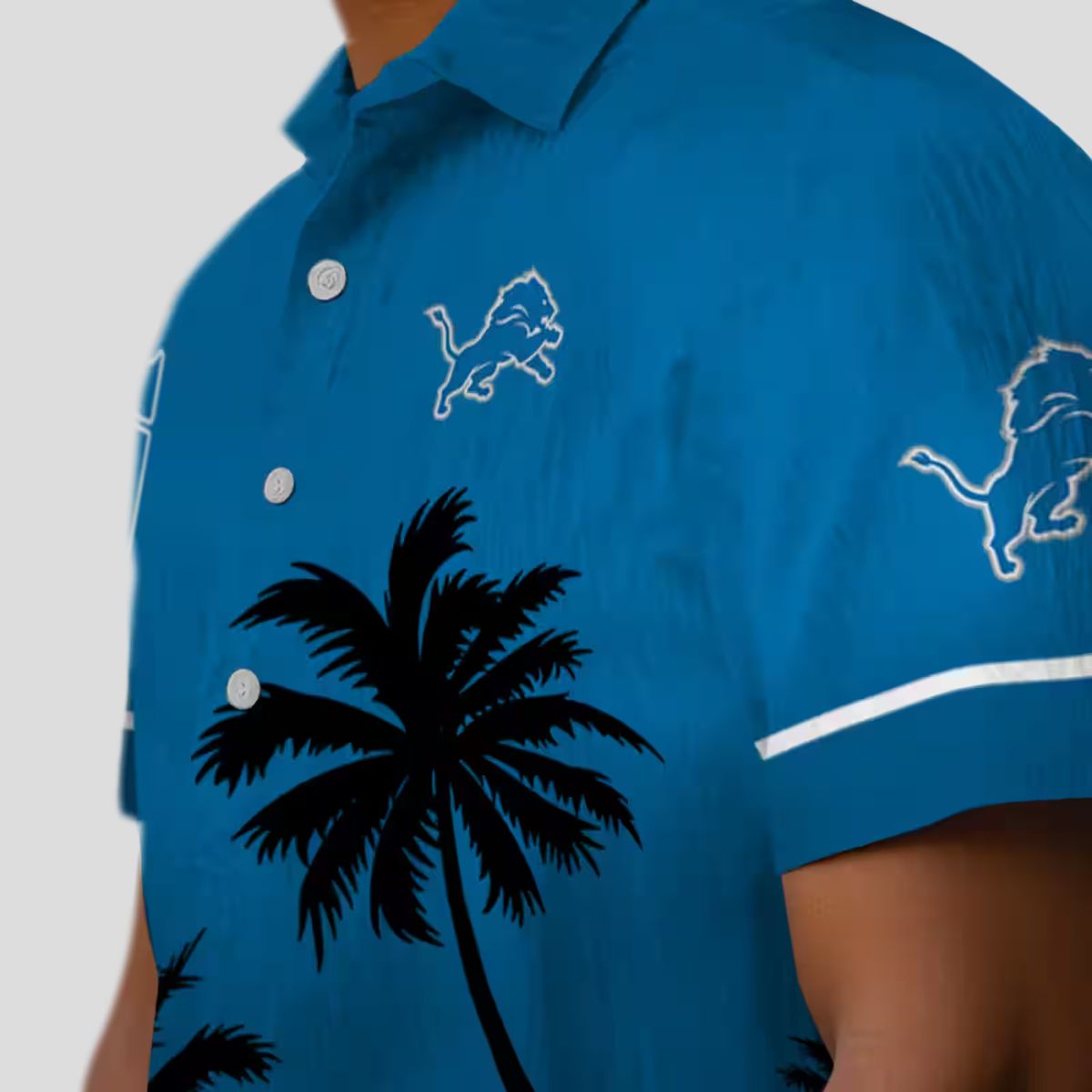 Detroit Lions Beach Sunset Hawaiian Shirt, Blue & Black Tropical Vacation Fan Apparel