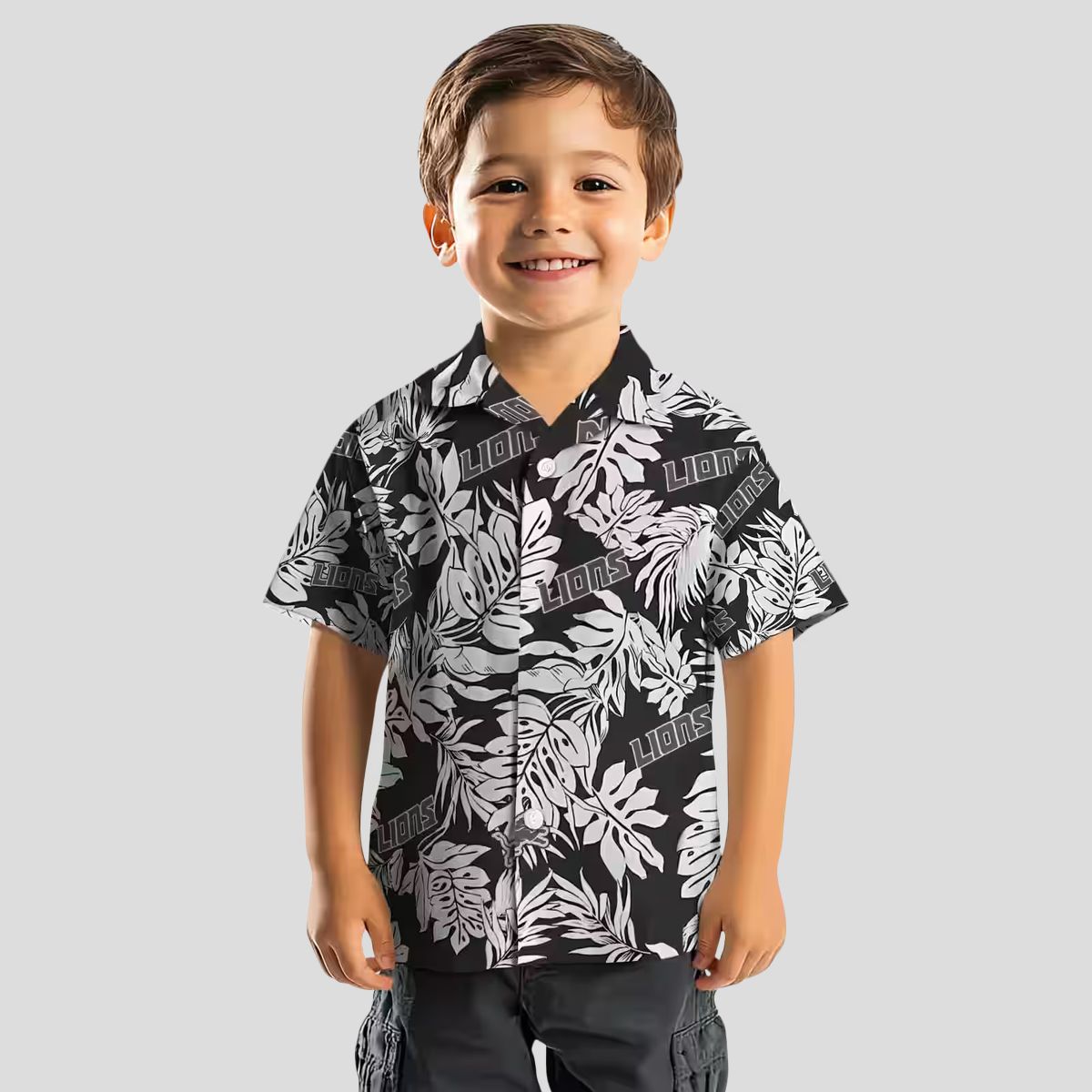 Detroit Lions Black Hawaiian Shirt – Polynesian Monstera Leaf Aloha Button Up