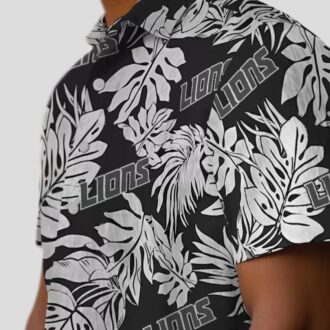 Detroit Lions Black Hawaiian Shirt – Polynesian Monstera Leaf Aloha Button Up