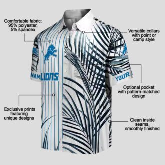 Detroit Lions Black White Hawaiian Shirt, Palm Stripes Blue Aloha Shirt