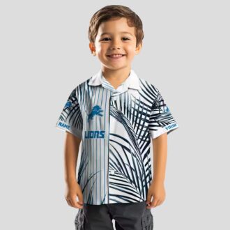 Detroit Lions Black White Hawaiian Shirt, Palm Stripes Blue Aloha Shirt