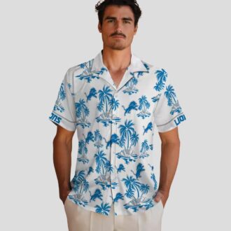 Detroit Lions Blue & White Hawaiian Shirt – Tropical Palm Island Design