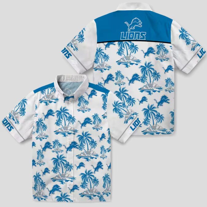 Detroit Lions Blue & White Hawaiian Shirt – Tropical Palm Island Design