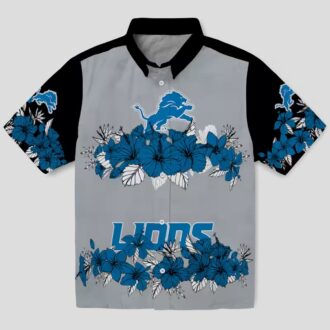 Detroit Lions Blue Black Hawaiian Shirt - Hibiscus Floral Polynesian Design