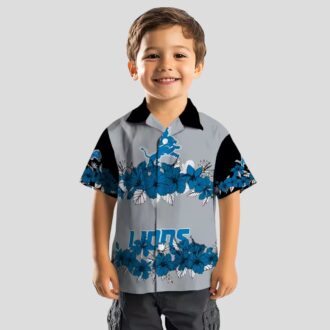 Detroit Lions Blue Black Hawaiian Shirt - Hibiscus Floral Polynesian Design
