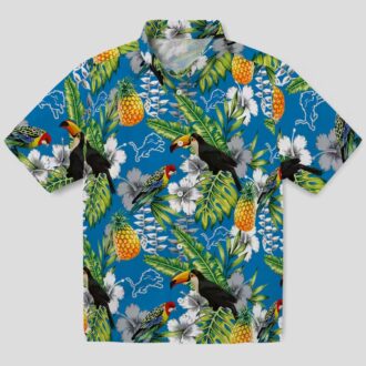 Detroit Lions Blue Green Hawaiian Shirt, Custom Name Tropical Toucan Summer Outfit