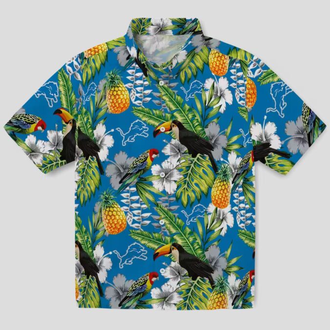 Detroit Lions Blue Green Hawaiian Shirt, Custom Name Tropical Toucan Summer Outfit