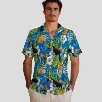 Detroit Lions Blue Green Hawaiian Shirt, Custom Name Tropical Toucan Summer Outfit