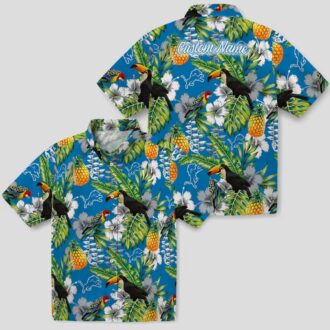 Detroit Lions Blue Green Hawaiian Shirt, Custom Name Tropical Toucan Summer Outfit