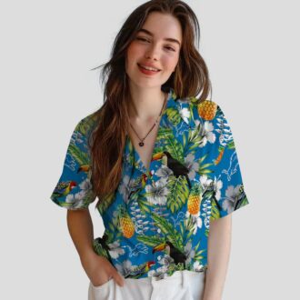 Detroit Lions Blue Green Hawaiian Shirt, Custom Name Tropical Toucan Summer Outfit