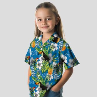 Detroit Lions Blue Green Hawaiian Shirt, Custom Name Tropical Toucan Summer Outfit