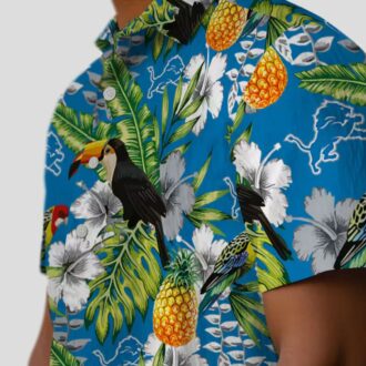 Detroit Lions Blue Green Hawaiian Shirt, Custom Name Tropical Toucan Summer Outfit