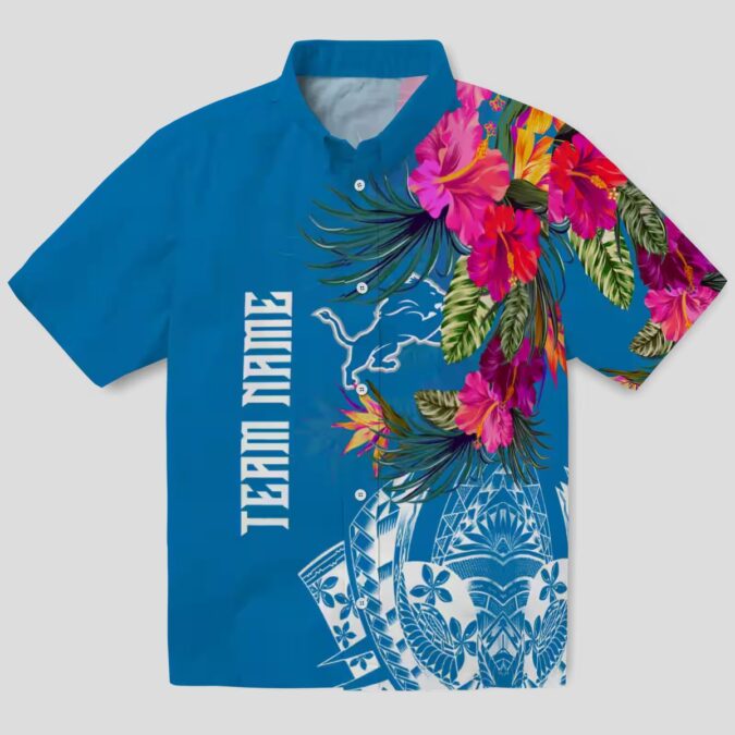 Detroit Lions Blue Hawaiian Shirt, Floral Polynesian Summer Outfit