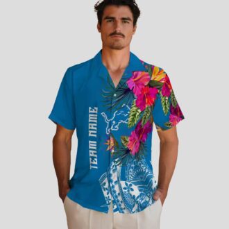 Detroit Lions Blue Hawaiian Shirt, Floral Polynesian Summer Outfit