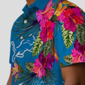 Detroit Lions Blue Hawaiian Shirt, Floral Polynesian Summer Outfit